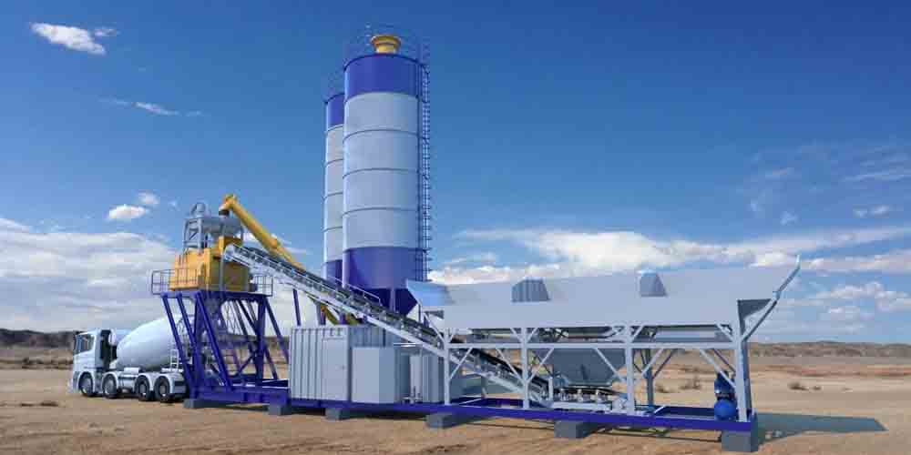 Concrete Plant Maintenance Access Foundation-free concrete batching plant with accessible platforms and material systems